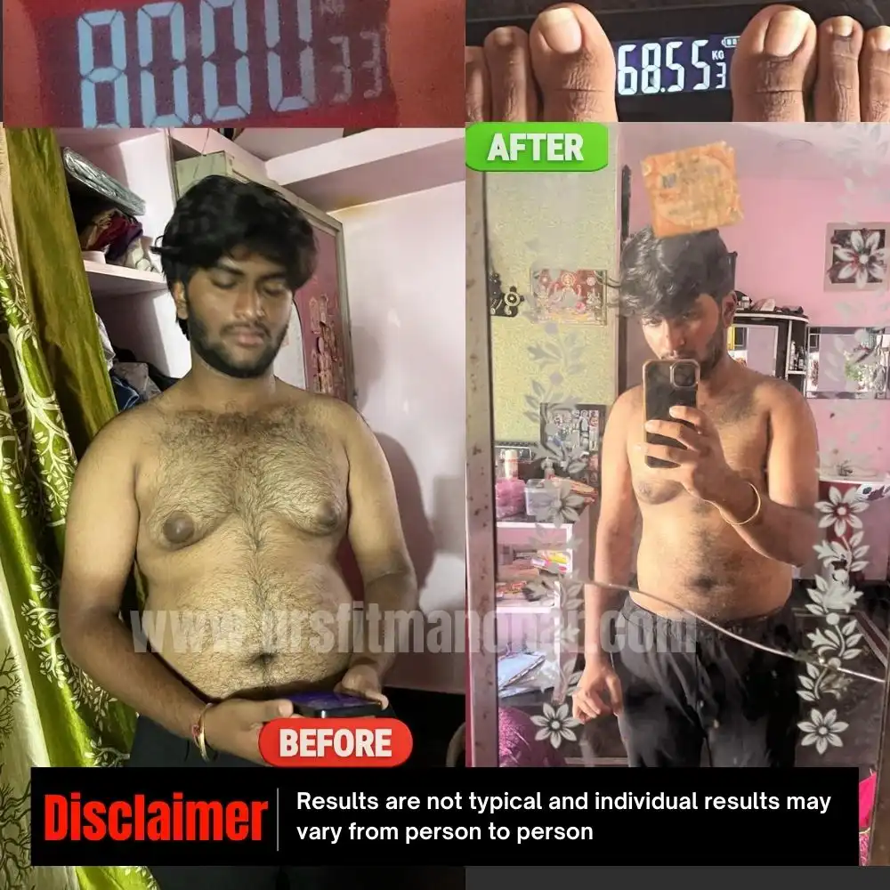 Charan Weight loss transformation from 80kg-76kg